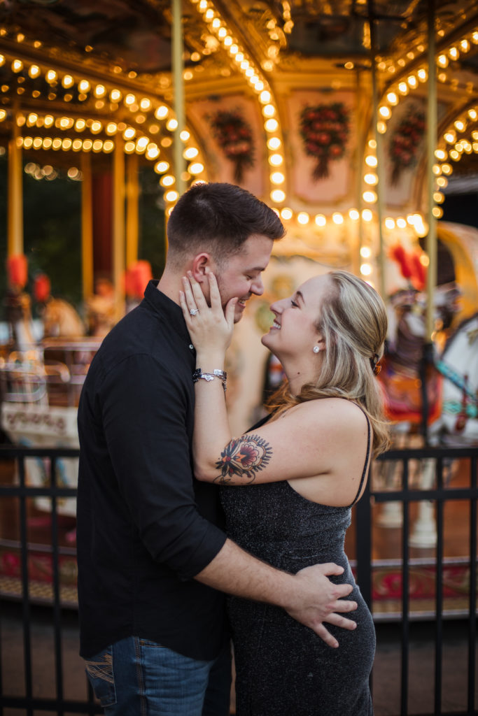 newly engaged couple celebrating at the island at pigeon forge