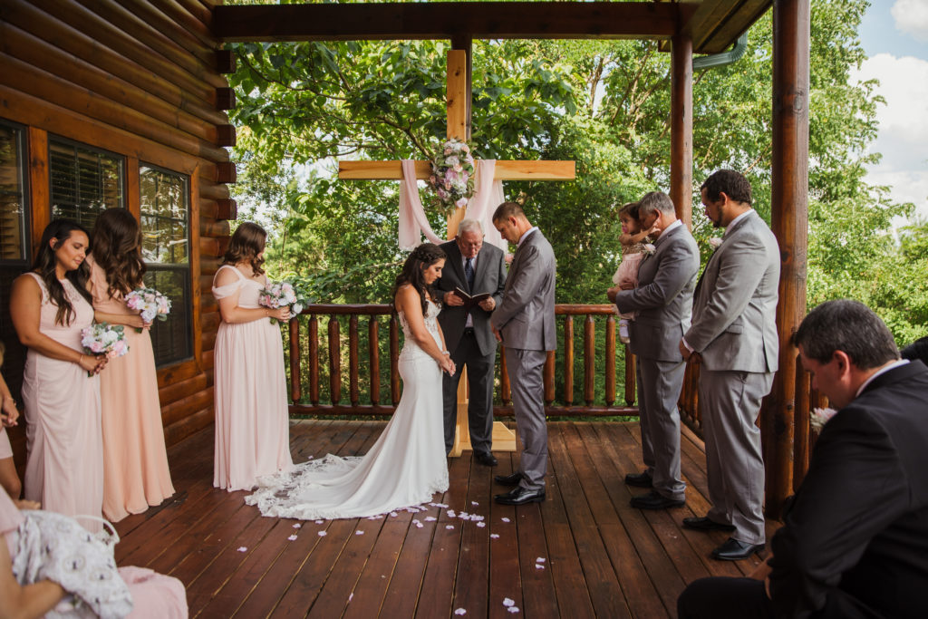 bride and groom during outdoor intimate wedding ceremony 